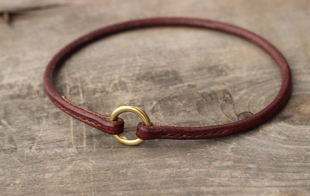 Dog tag collar - ID hanger - Round leather