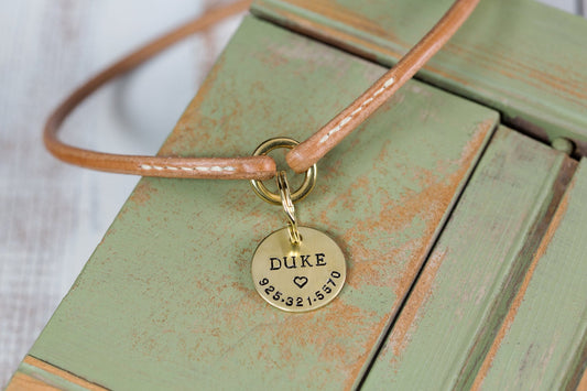 Dog tag collar - ID hanger - Round leather